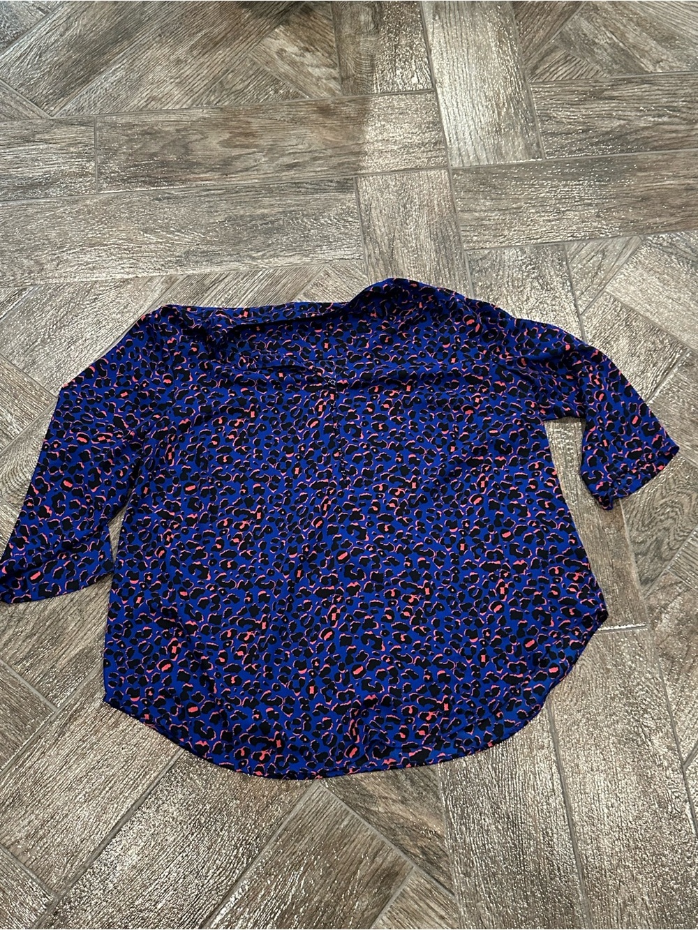 Women's Royal Blue Leopard-Print Button Front Blouse